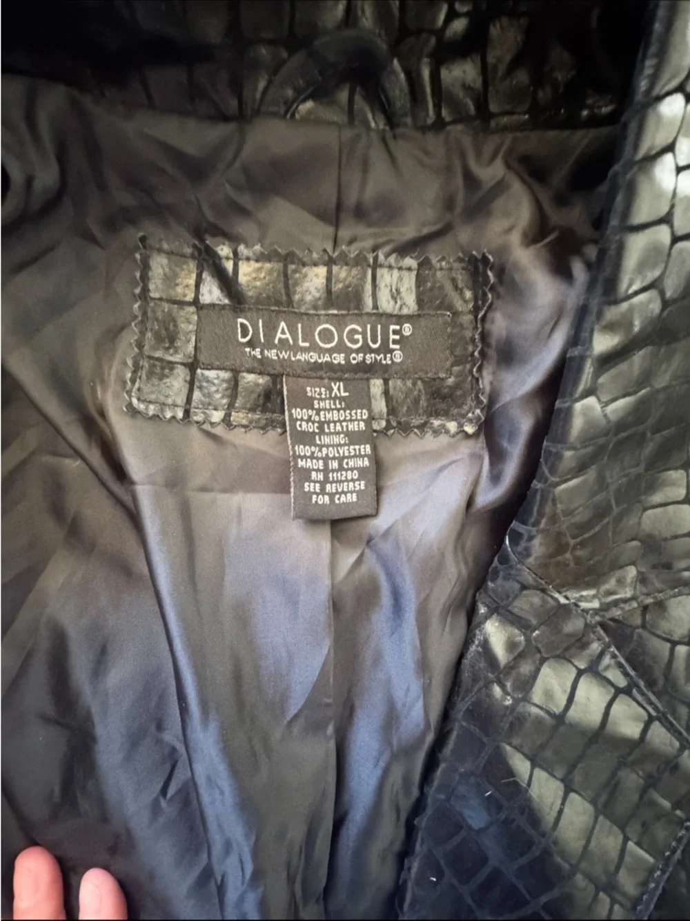 Black Croc leather Oversized Jacket - Women - Picture 4 of 5